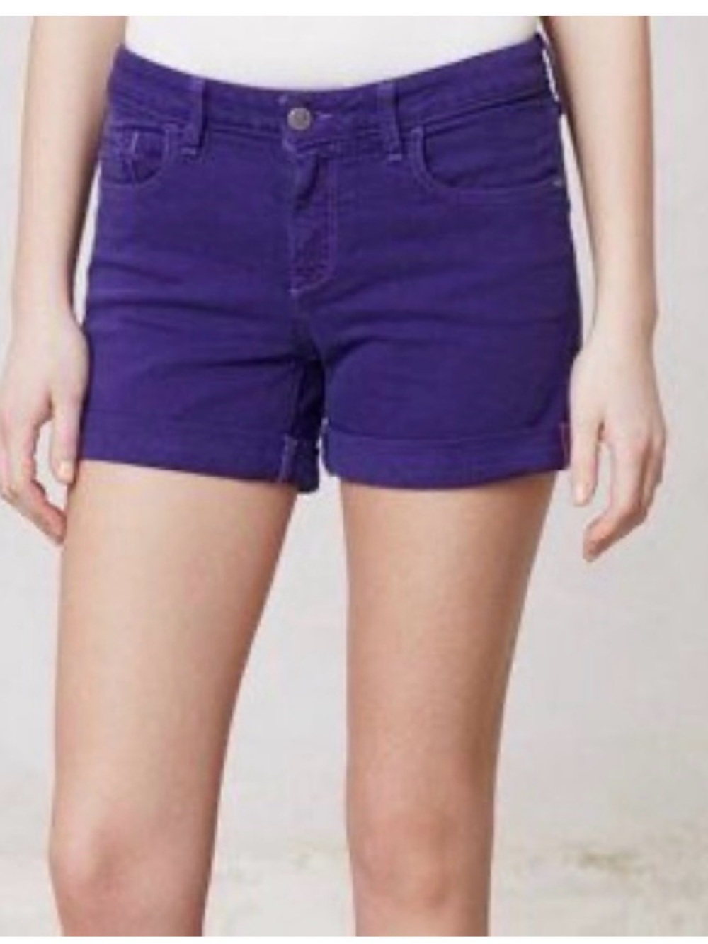 Pilcro purple stretch denim shorts, adjustable rolled up cuff